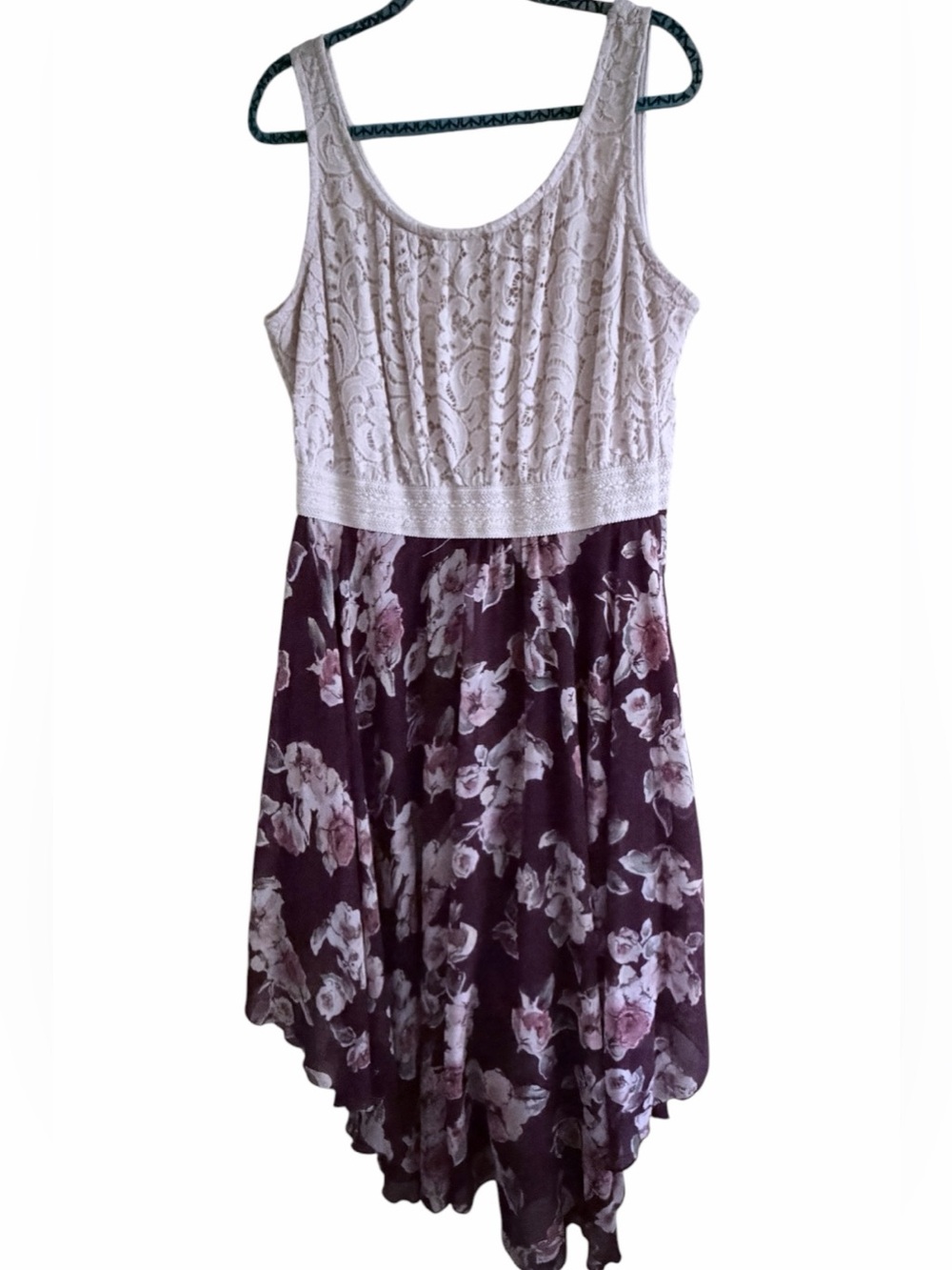 Plus Size Lace Floral Asymmetrical Hem Dress 2XL EUC